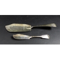 A Victorian silver fish slice, with pierced decoration, Mary Chawner, London 1838, 31cm long, togeth... 