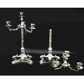 A pair of Victorian Harris & Land silver plated three branch candelabra, circa 1860, with central no... 