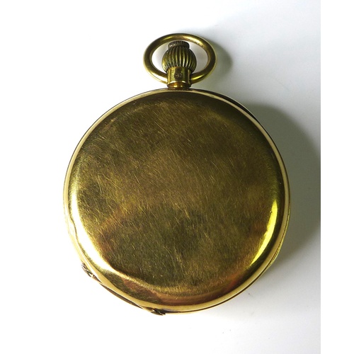 119 - A late Victorian 18ct yellow gold keyless wind open faced pocket watch, white enamel dial with Roman... 
