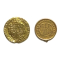 A George III gold quarter guinea, 1762, 2.1g, 15.5mm, together with a United States of America 1 Dol... 