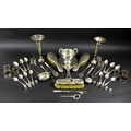 A group of silver items, including an Edwardian twin handled cup, possibly C & Co, Birmingham 1904, ... 