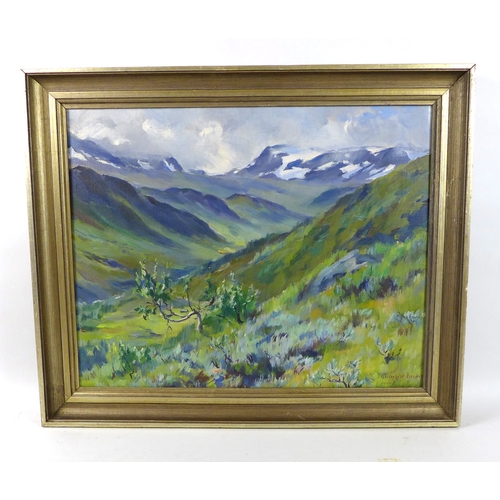 221 - Ragnhild Ender (1886-1973): Norwegian Landscape, oil on canvas, signed and dated 1944 lower right, w... 