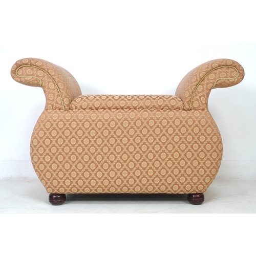 232 - A modern ottoman, with lift lid and storage compartment, out scroll arms, bun feet, upholstered in s... 