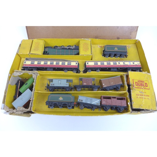 164 - A group of Hornby Dublo model trains and accessories, including locos, rolling stock, carriages and ... 