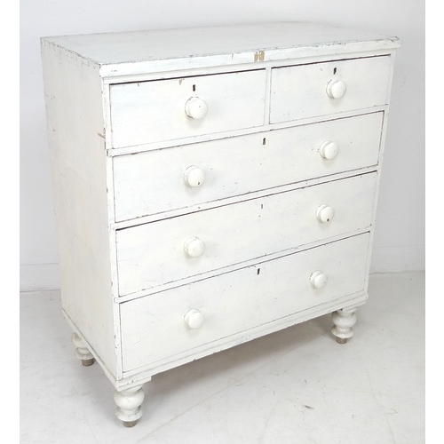 237 - A Victorian white painted chest of two over three graduating drawers, with turned handles and legs, ... 