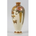 A good Japanese Satsuma pottery miniature vase, Meiji period, of slender ovoid form with flared gilt... 
