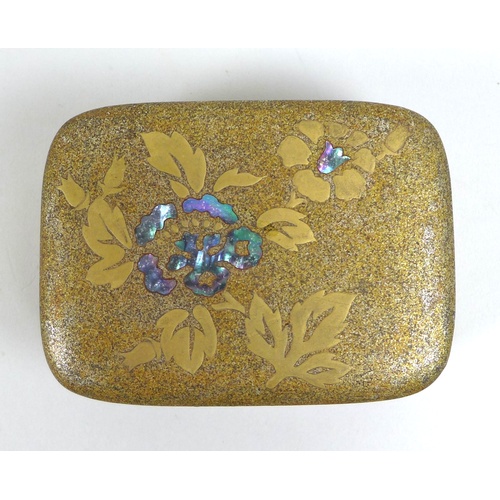 7 - A Japanese lacquer box of curved rectangular form, possibly a Kogo, early 20th century, with takamac... 