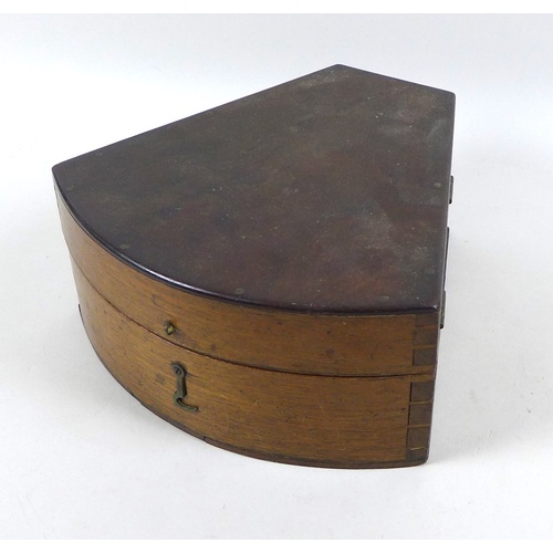 83 - A 19th century mahogany fan shaped sextant box, possibly for Owen Owens of Liverpool, 28 by 28 by 12... 