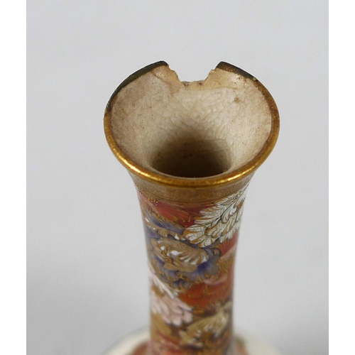 3 - A fine Japanese Satsuma pottery miniature bottle vase by Yabu Meizan, Meiji period, with long slende... 