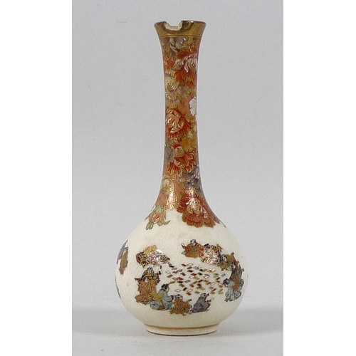 3 - A fine Japanese Satsuma pottery miniature bottle vase by Yabu Meizan, Meiji period, with long slende... 