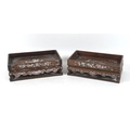 A near pair of Chinese hardwood inlaid trays on stands, early 20th century, of rectangular form with... 