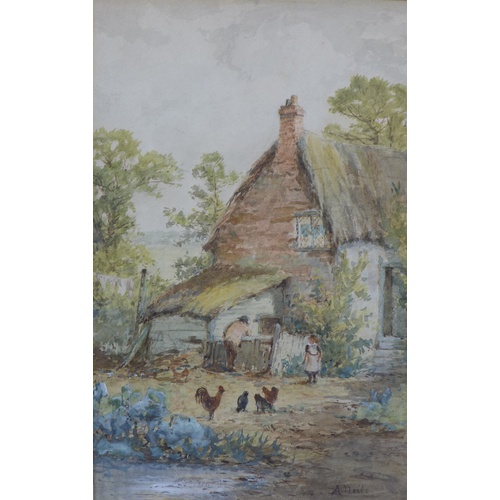 196 - A. Neil (British, 19th century): a country cottage scene, signed lower right, watercolour, 26 by 16c... 