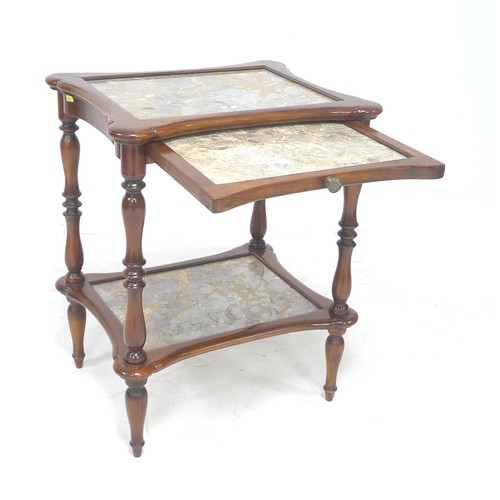 261 - A reproduction mahogany and marble inset side table, the surfaces of rectangular form with concave s... 