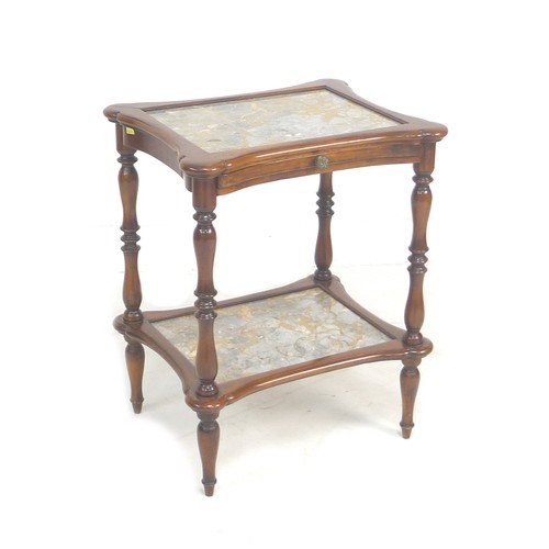 261 - A reproduction mahogany and marble inset side table, the surfaces of rectangular form with concave s... 