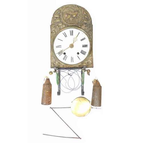 264 - A French 19th century comtoise clock, the white enamel dial with black Roman numerals, in a typical ... 