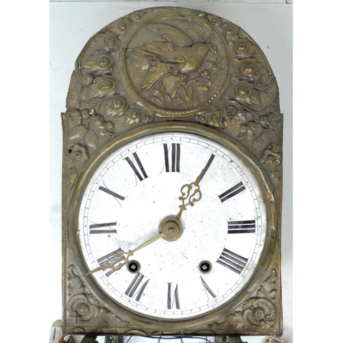 264 - A French 19th century comtoise clock, the white enamel dial with black Roman numerals, in a typical ... 