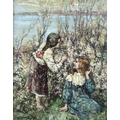 Edward Atkinson Hornel (Scottish, 1864-1933): 'May Blossom', depicting two young girls playing among... 