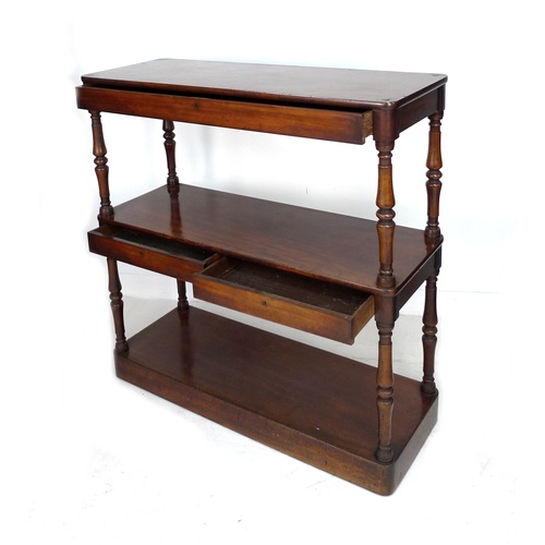 286 - A Victorian mahogany buffet server, with turned supports to each corner, a single drawer to its top ... 