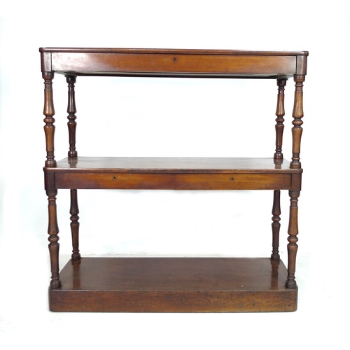 286 - A Victorian mahogany buffet server, with turned supports to each corner, a single drawer to its top ... 