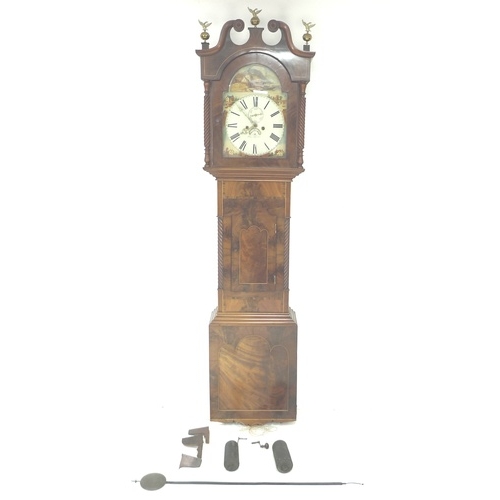 306 - A 19th century long case clock by George Bartle, with hand painted arched dial, date aperture, Roman... 