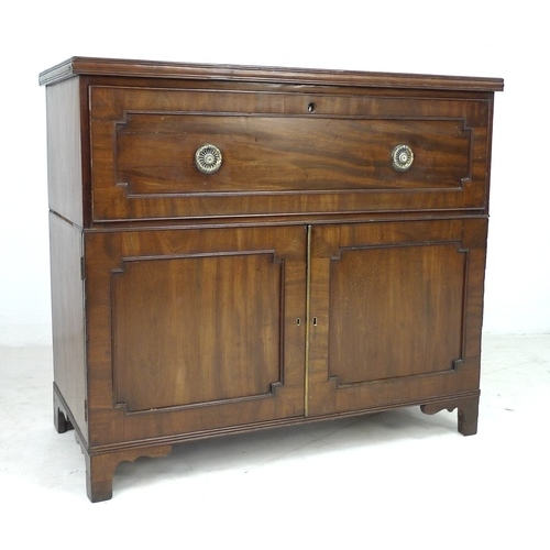 311 - A George IV mahogany secretaire cabinet, the interior fitted with a bank of satinwood drawers above ... 