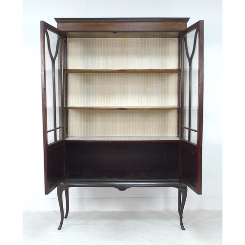 299 - An Edwardian mahogany glazed display cabinet, with satin and boxwood inlays, twin astragal glazed do... 