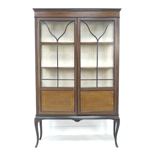 299 - An Edwardian mahogany glazed display cabinet, with satin and boxwood inlays, twin astragal glazed do... 