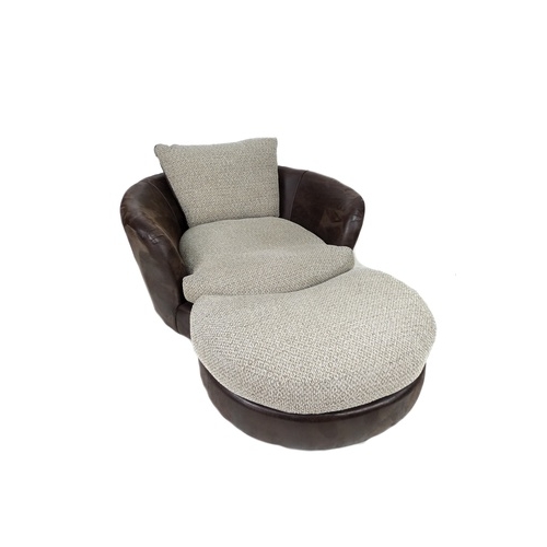 233 - A Maddison contemporary circular form swivel chair with foot matching stool with cushions, chair 135... 