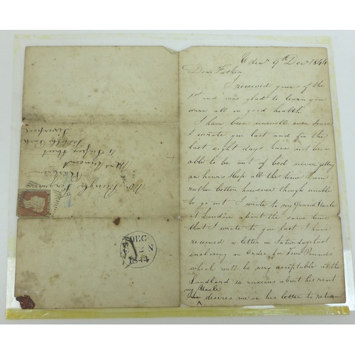 138 - A collection of five early Victorian handwritten letters, dating from 17th November 1843 to 19th Feb... 