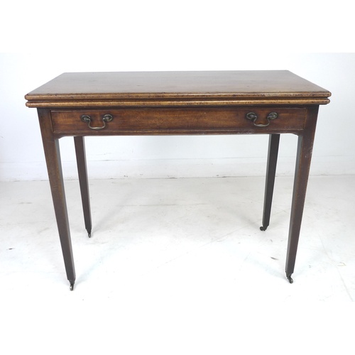 280 - A 19th century walnut tea table, with single drawer, raised upon tapering legs and brass castors, 92... 