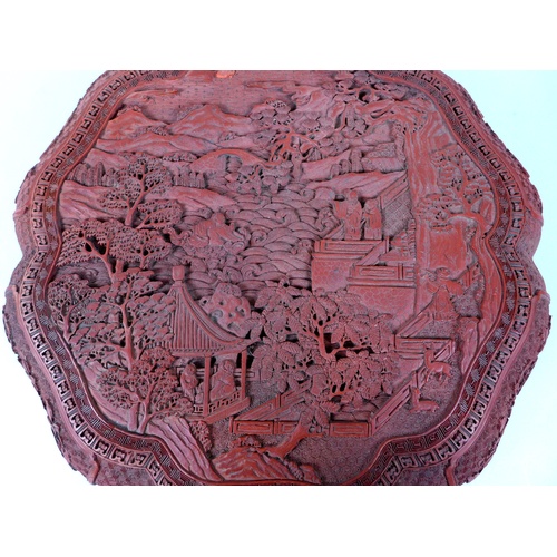 22 - A Chinese early 20th century large box and cover, likely red resin, made to resemble cinnabar lacque... 