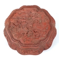 A Chinese early 20th century large box and cover, likely red resin, made to resemble cinnabar lacque... 