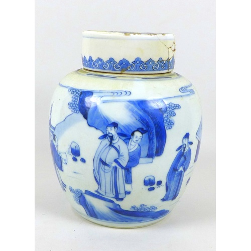 36 - A Chinese Qing Dynasty, 18th century, porcelain ginger jar with associated lid, decorated in Transit... 