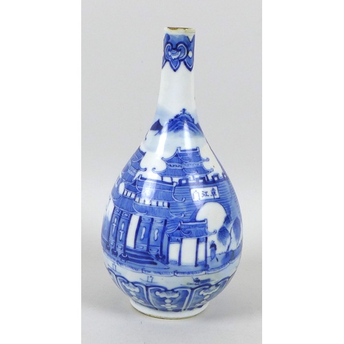 38 - A Chinese Qing Dynasty, late 19th / early 20th century, porcelain bottle vase, decorated in undergla... 