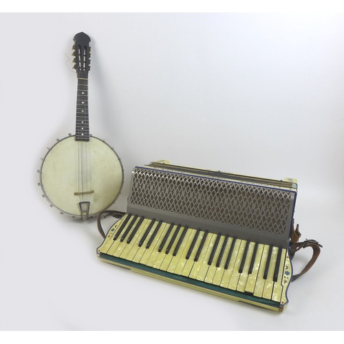 170 - A Hohner Tango III piano accordion with case, and a mandolin banjo with damaged neck and case, a/f. ... 