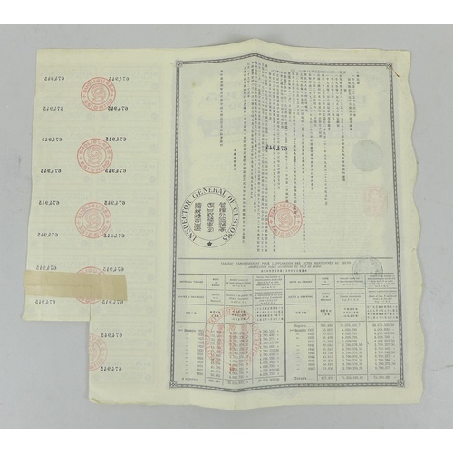 136 - Scripophily: a group of Chinese Government Bond Certificates most with coupon sheets attached, compr... 