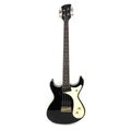 A Gould four string electric bass guitar in black, with rosewood fingerboard, white pick guard, two ... 