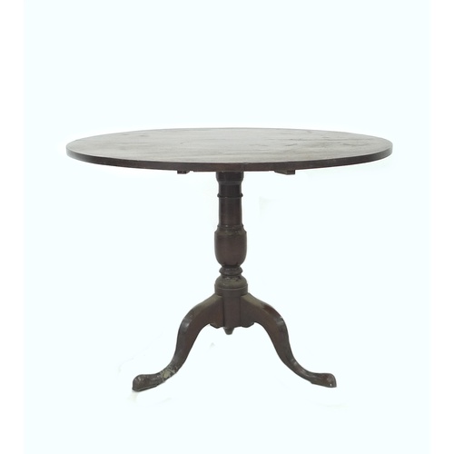 283 - A Georgian mahogany tea table, circular tilt up, raised on a turned column and three cabriole legs, ... 