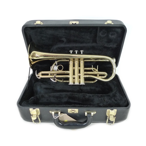 168 - A brass Fortissimo Cornet, possibly the Volante model, with fitted hard case.