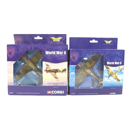 157 - Three Corgi Aviation Archive die-cast model planes, comprising Supermarine Spitfire MkVB EP706/T-L, ... 