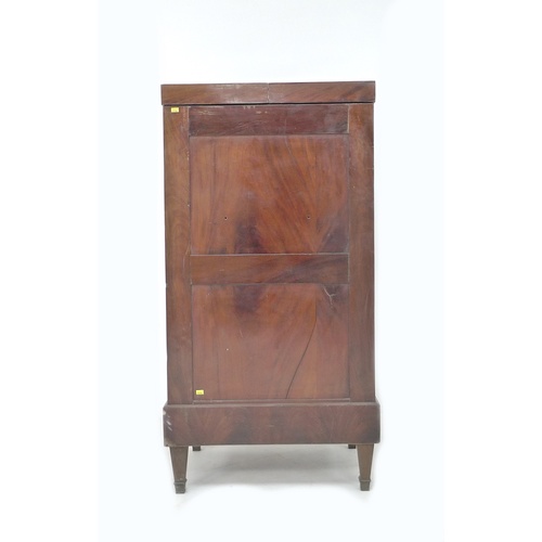 305 - A French late 19th century mahogany veneered over oak drinks cabinet, the surface opening out in two... 