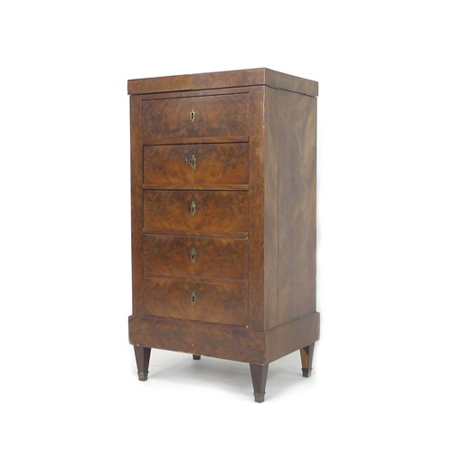 305 - A French late 19th century mahogany veneered over oak drinks cabinet, the surface opening out in two... 