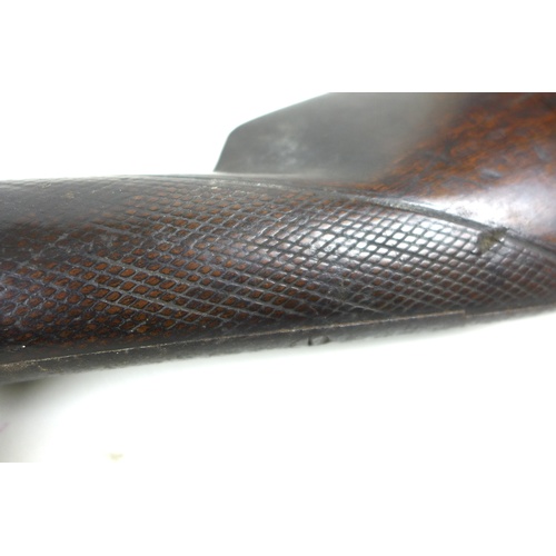 127 - A 19th century double barrelled side by side, percussion cap shotgun, walnut stock with diamond carv... 