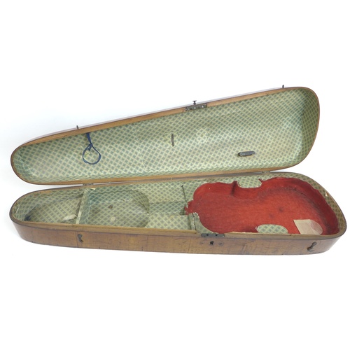 172 - An early 20th century violin, and a 19th century walnut violin coffin case, together with three viol... 