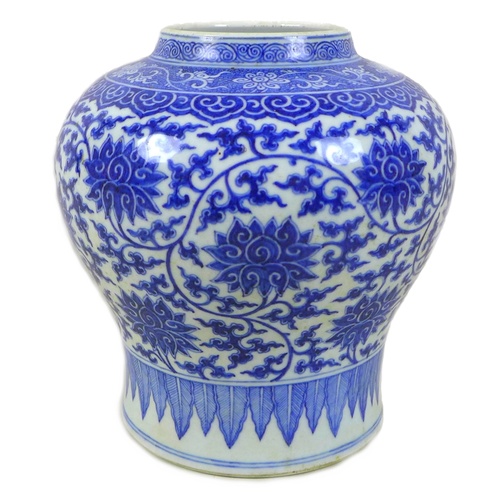 39 - A Chinese porcelain baluster vase, probably early 20th century, decorated in Ming style with chrysan... 