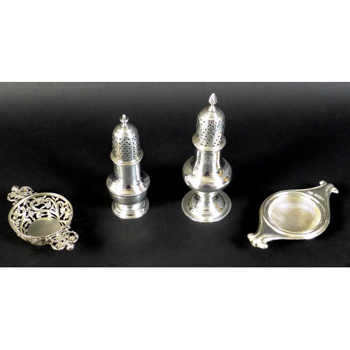 37 - A group of silver items, George III and later, comprising a pepperette, Samuel Wood, London 1760, 11... 