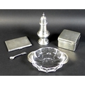 A group of silver items, comprising a George V silver sugar sifter William Aitken, Birmingham 1911, ... 