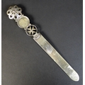 A 19th century Maltese white metal letter opener, inset with a silver 1774 Fra Francisco Ximenez de ... 