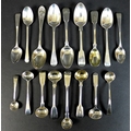 A collection of seventeen Georgian and later silver condiment and teaspoons, including a teaspoon by... 