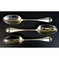 A collection of three George II silver Hanoverian pattern table spoons, comprising one by Samuel Rob... 